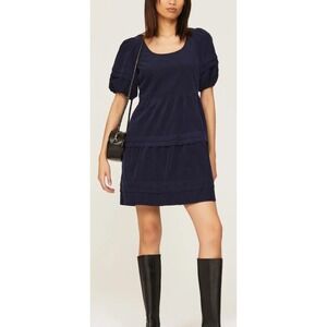 Madewell Corduroy Tiered‎ Mini Dress Puff Short Sleeve Navy Blue Womens